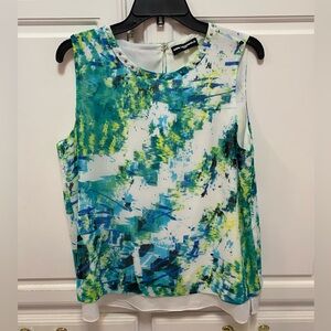 Karl Lagerfeld Watercolor Blue Green White Sleeveless Top Women’s Size Large